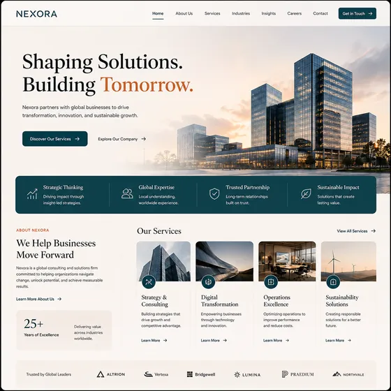 Nexora corporate consulting website design.