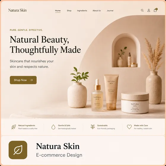 Natura Skin skincare e-commerce website design.