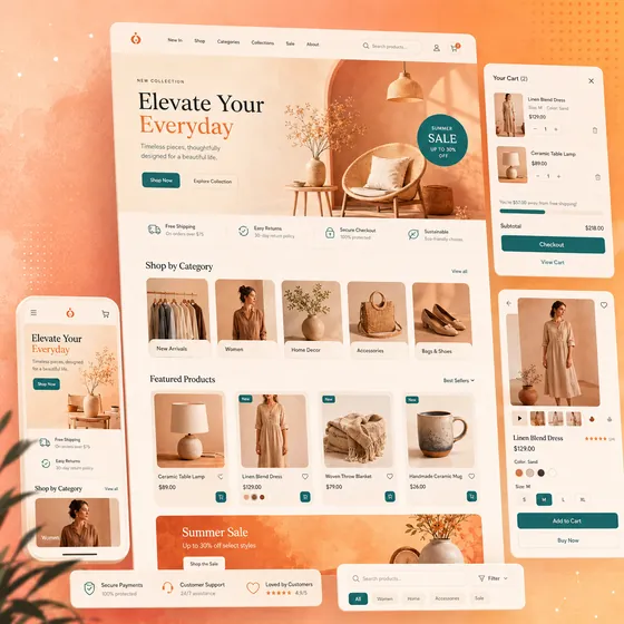 Homeware e-commerce website and mobile app design.