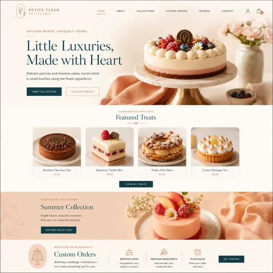 Petite Fleur pâtisserie website design.