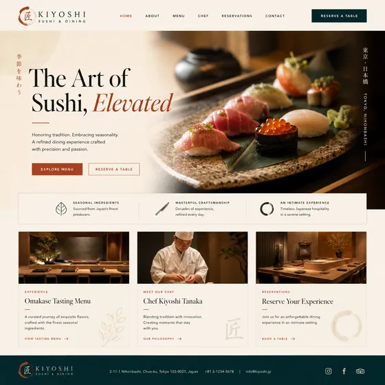 Kiyoshi sushi restaurant website design.