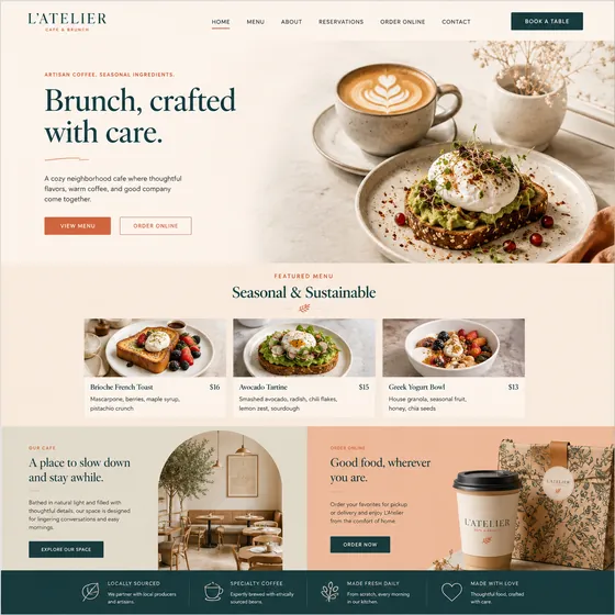 L’Atelier café and brunch website design.