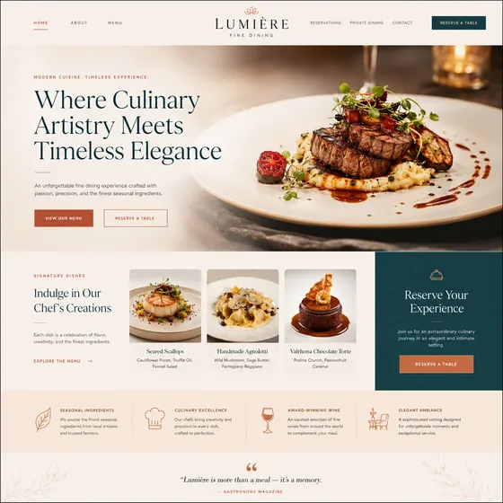 Lumière fine dining website design.